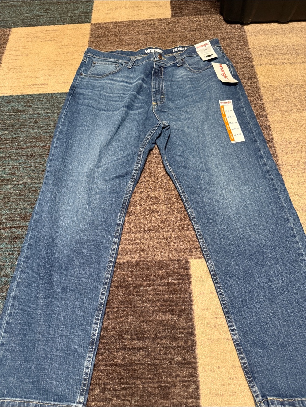 Wrangler Men Relaxed Straight Leg Medium Blue Jeans 38x30